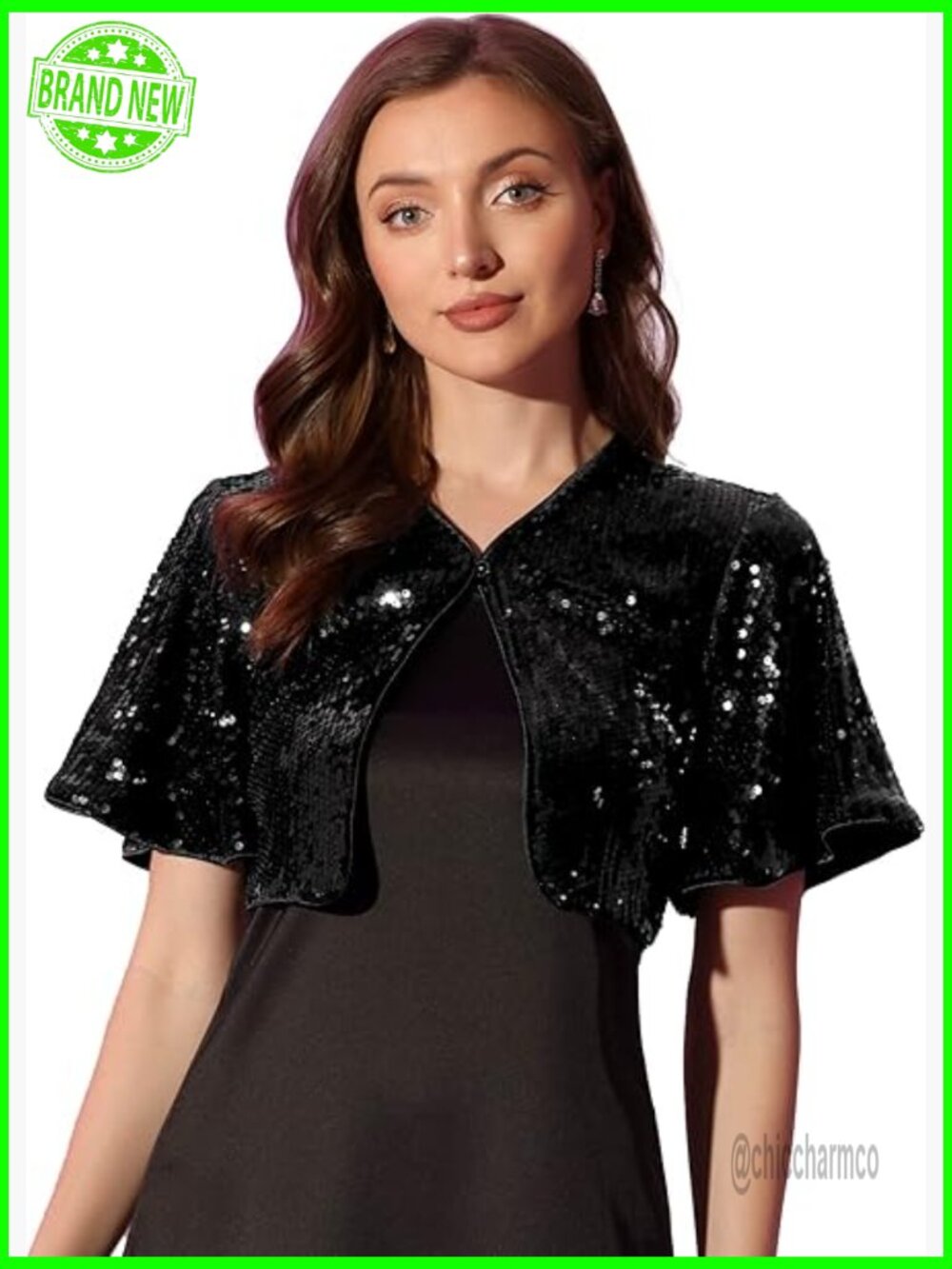 Sequin Bolero Shrug Crop Top Sparkly Formal Glitter Evening Wear